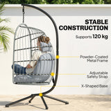 Hanging Egg Chair with Foldable Metal Stand, Thick Cushion, Light Grey