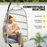 Hanging Egg Chair with Foldable Metal Stand, Thick Cushion, Light Grey