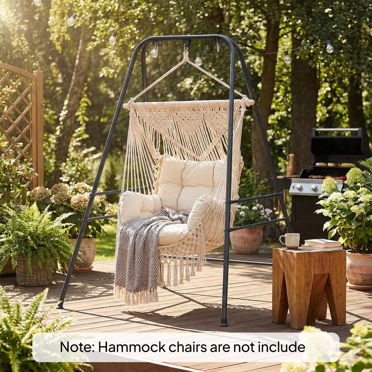 Hammock Chair Stand with Anti-Slip Pads and 2 Carabiners, Black