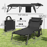 Folding Lounge Chair, 75 cm Wide with Cushion and Side Pocket, Dark Grey/Blue