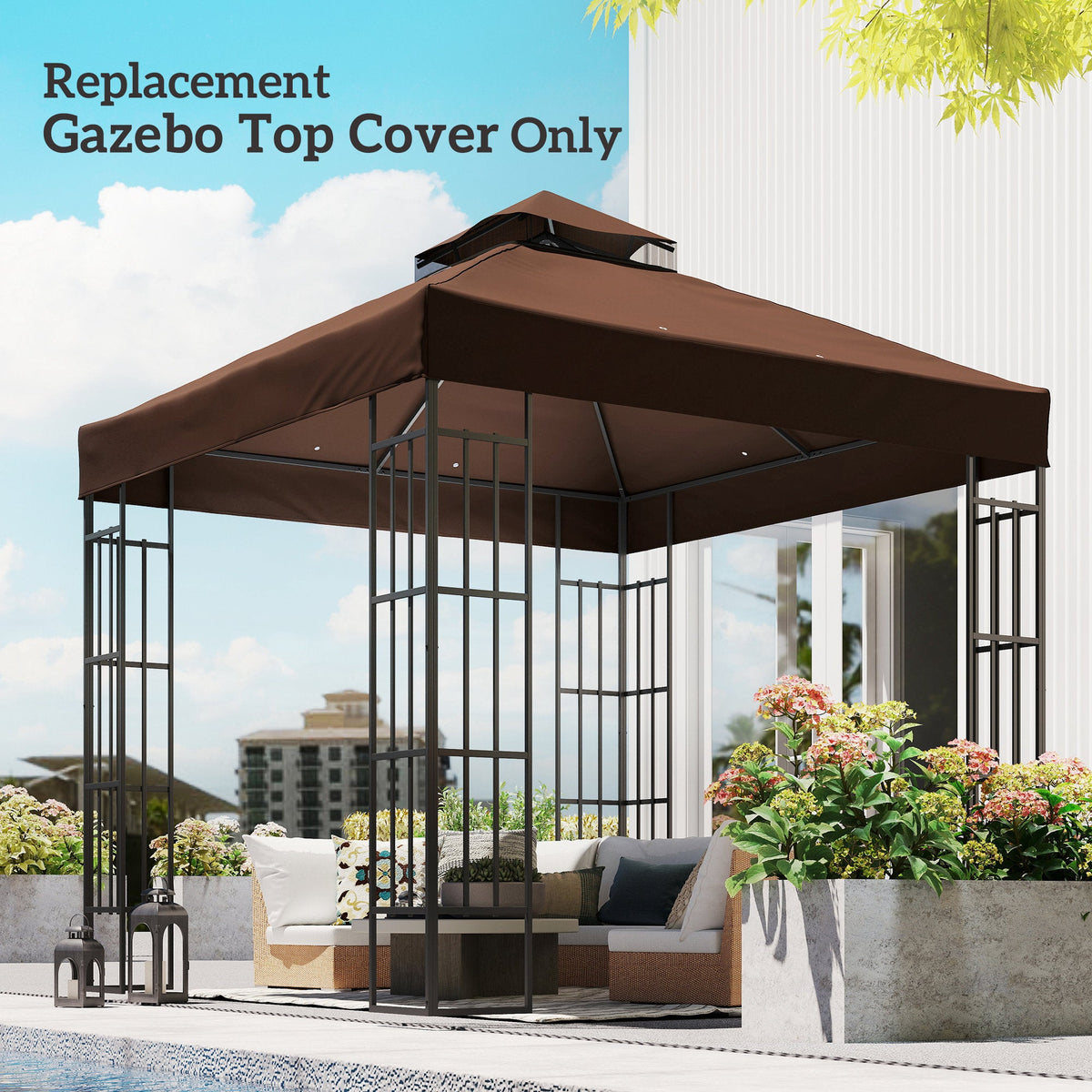 10' x 10' 2-Tier Gazebo Replacement Canopy Top Cover, Coffee
