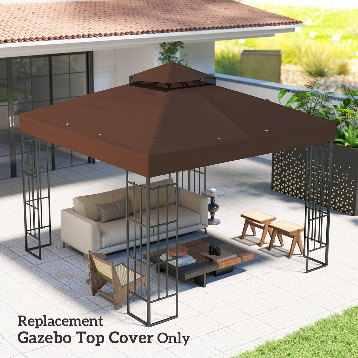 10' x 10' 2-Tier Gazebo Replacement Canopy Top Cover, Coffee