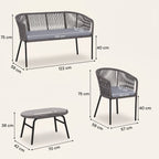 ARVOYA 4-Piece Rope Sofa Set with Loveseat, 2 Chairs & Tempered Glass Table, Dark Grey
