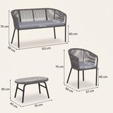 ARVOYA 4-Piece Rope Sofa Set with Loveseat, 2 Chairs & Tempered Glass Table, Dark Grey