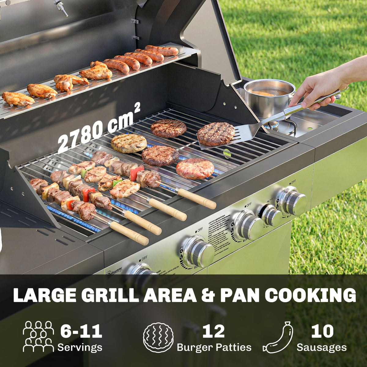 4+1 Burner Gas BBQ Grill with Side Burner and Storage Cabinet