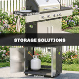 4+1 Burner Gas BBQ Grill with Side Burner and Storage Cabinet