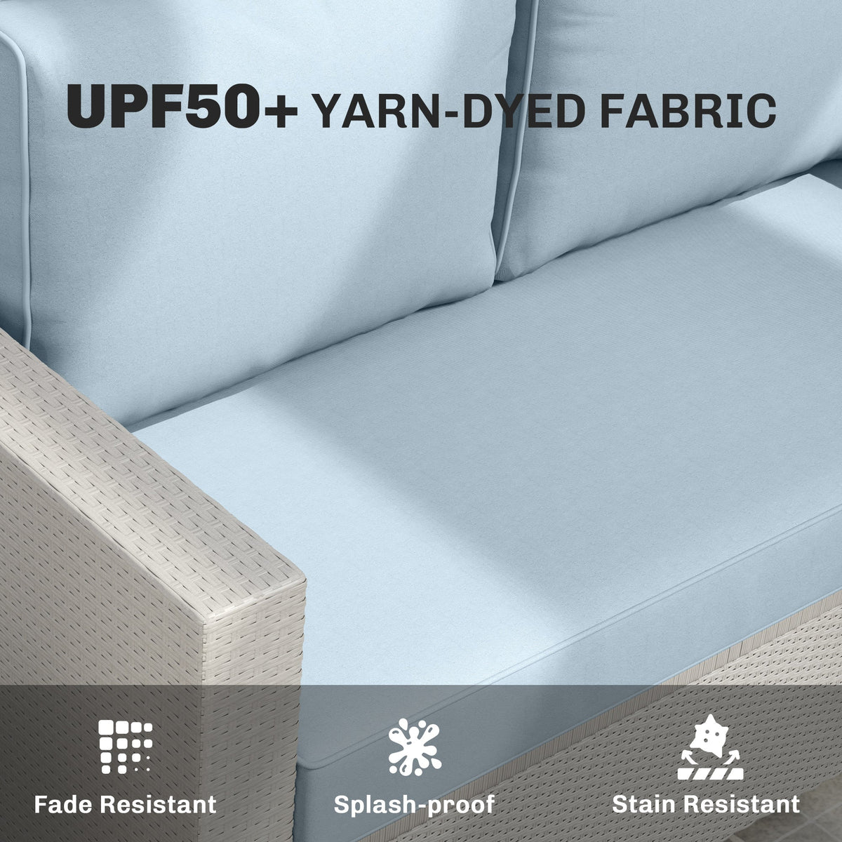 2 Seater Outdoor Seat Cushions with Backrest, Light Blue