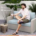 2 Seater Outdoor Seat Cushions with Backrest, Light Blue