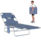 Folding Lounge Chair with Face Hole, Side Pocket and Strap, Grey