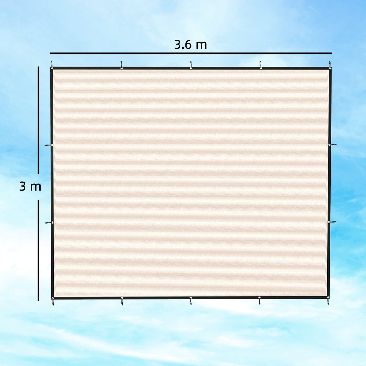 Rectangle Shade Sail 3 x 3.6 m Beige with SS Eyelets & Bungee Cords, UV-blocking
