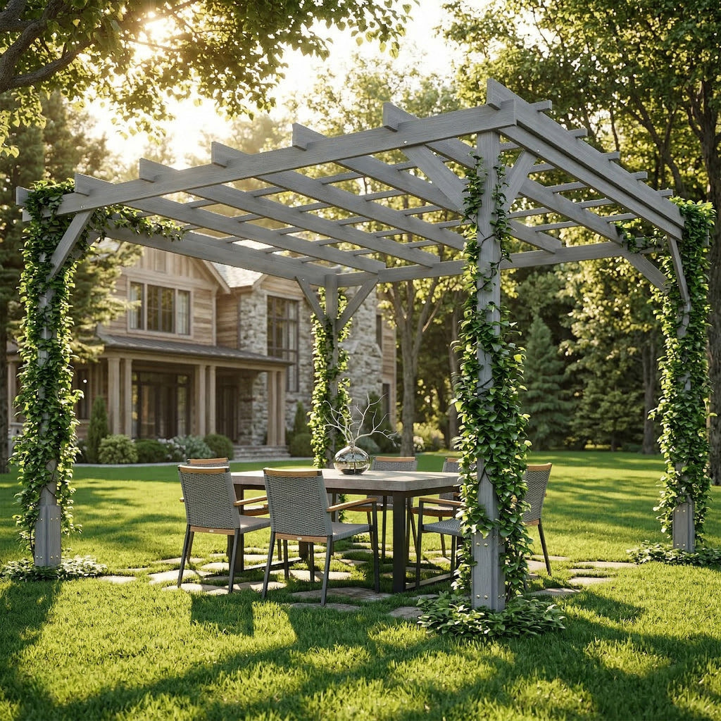 PerArbor 3 x 3 m Grey Wooden Pergola Kit with Stable Frame for Climbing Vines