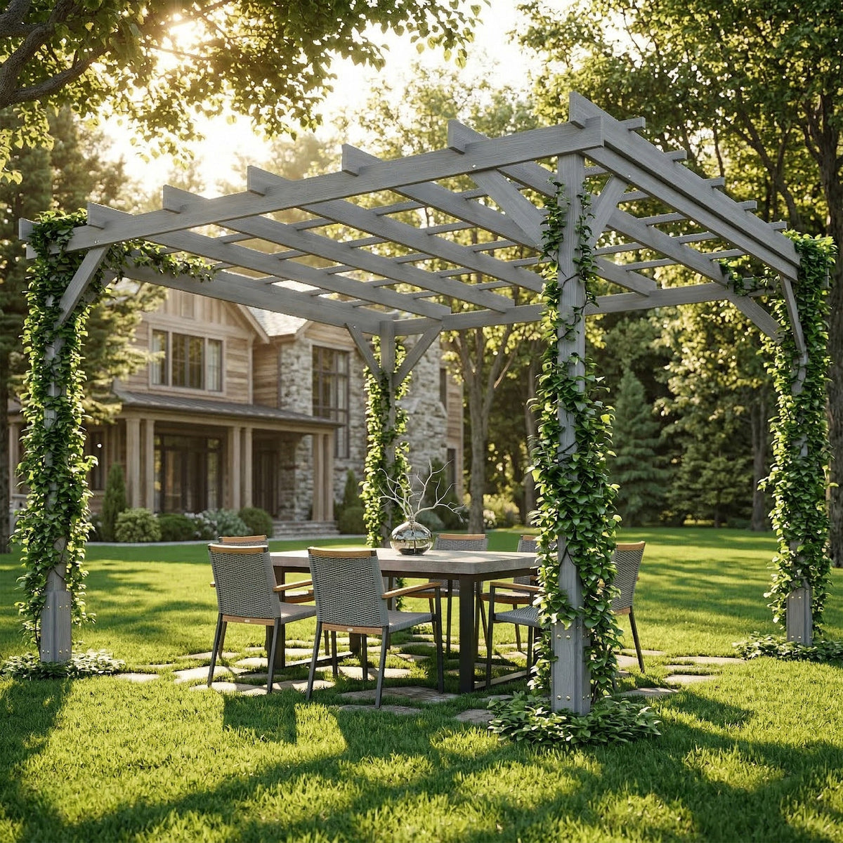 PerArbor 3 x 3 m Grey Wooden Pergola Kit with Stable Frame for Climbing Vines