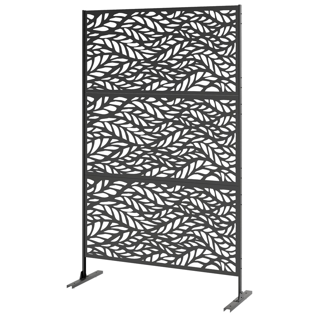 78" x 48" Metal Outdoor Privacy Screen, Willow Branch Design, Black