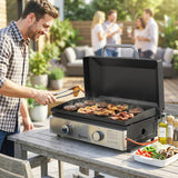 2-Burner Portable 6 kW Gas Plancha Tabletop Griddle with Grease Cup for Camping, Black