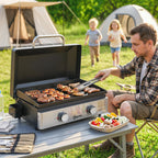 2-Burner Portable 6 kW Gas Plancha Tabletop Griddle with Grease Cup for Camping, Black