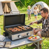 2-Burner Portable 6 kW Gas Plancha Tabletop Griddle with Grease Cup for Camping, Black