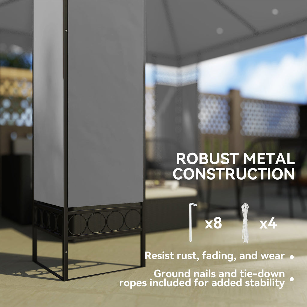 10 x 10 ft Canopy Gazebo with Double Roof and Screen Panels, Light Grey