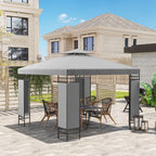 10 x 10 ft Canopy Gazebo with Double Roof and Screen Panels, Light Grey