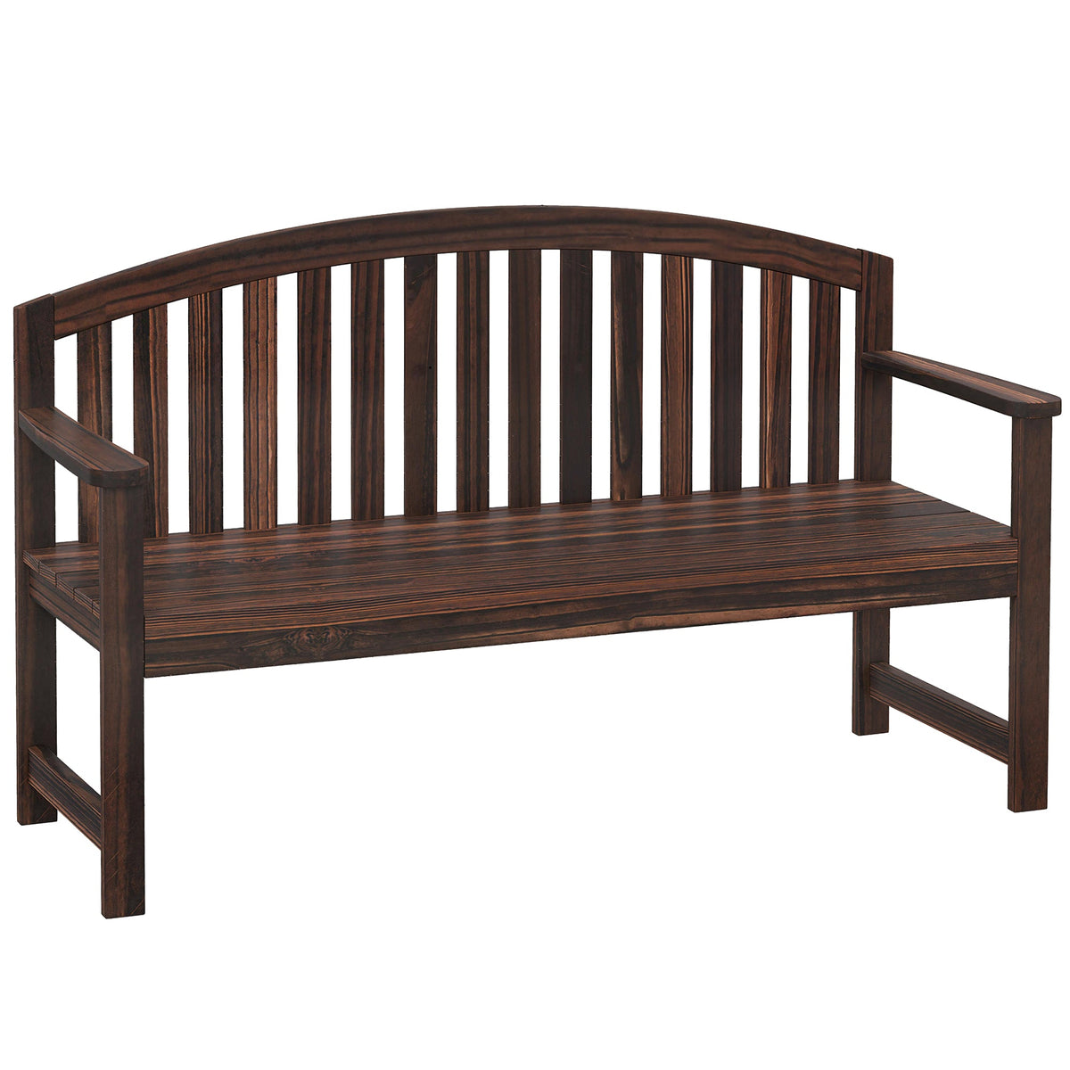 2 Seater Wooden Garden Bench with Armrests, Carbonised Finish