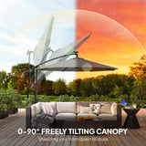 9.7 ft Cantilever Patio Umbrella with Solar LED Light and Cover, Grey