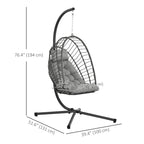 Rattan Hanging Egg Chair with Metal Stand, Foldable Basket & Cushion, Light Grey