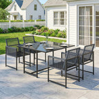 5-Piece Dark Grey Rattan Dining Set with Tempered Glass Top & Foldable Chairs
