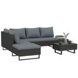 5-Seat L-Shaped Rattan Sofa Set with Adjustable Back, Cushions & Table Dark Grey