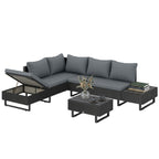 5-Seat L-Shaped Rattan Sofa Set with Adjustable Back, Cushions & Table Dark Grey