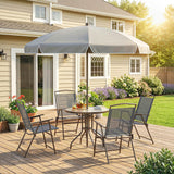 6 Piece Garden Dining Set with Umbrella and Folding Chairs, Dark Grey