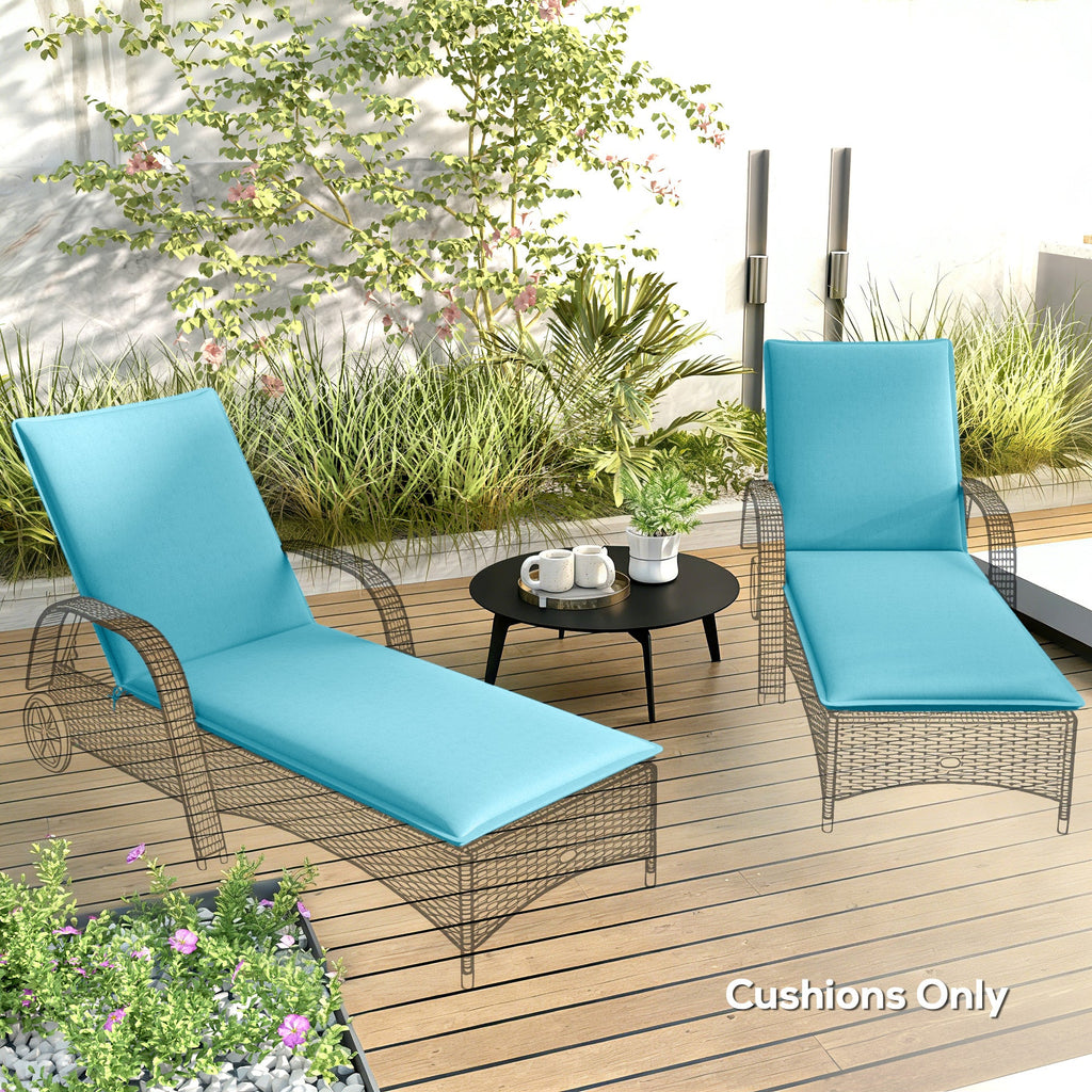 2-Piece Outdoor Lounge Chair Cushions, 76" x 23", Light Blue