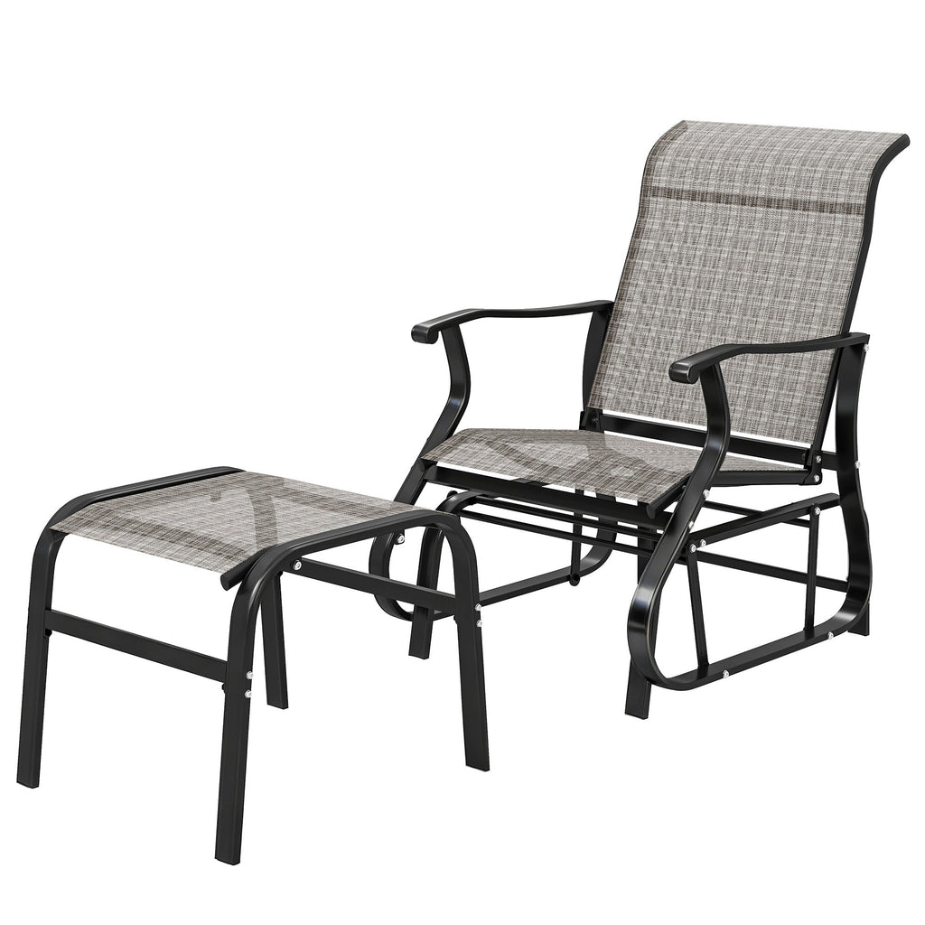 2-Piece Outdoor Glider Chair with Ottoman and All-Weather Breathable Mesh, Gray