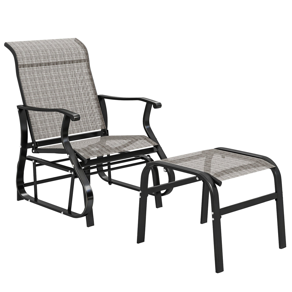 2-Piece Outdoor Glider Chair with Ottoman and All-Weather Breathable Mesh, Gray