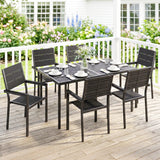 7-Piece Outdoor Dining Set with Slatted Tabletop and Metal Frame for 6, Black
