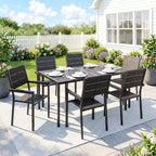 7-Piece Outdoor Dining Set with Slatted Tabletop and Metal Frame for 6, Black
