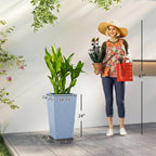 3 Piece 24" Tall Planters with Drainage Holes, Light Gray