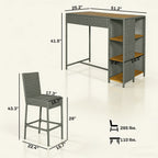 5 Piece Outdoor Bar Set with Storage Table and Cushions, Gray