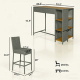 5 Piece Outdoor Bar Set with Storage Table and Cushions, Gray