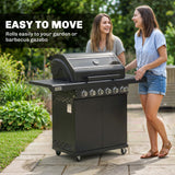 6+1 Burner Gas BBQ Grill with Cabinet and Viewing Window, Black
