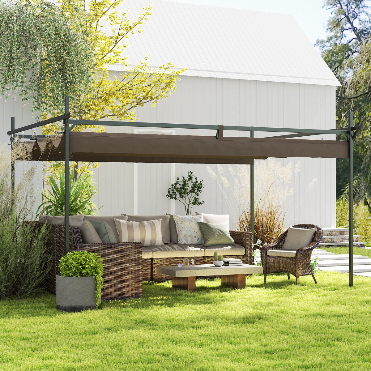 10' x 13' Retractable Pergola Canopy, Brown