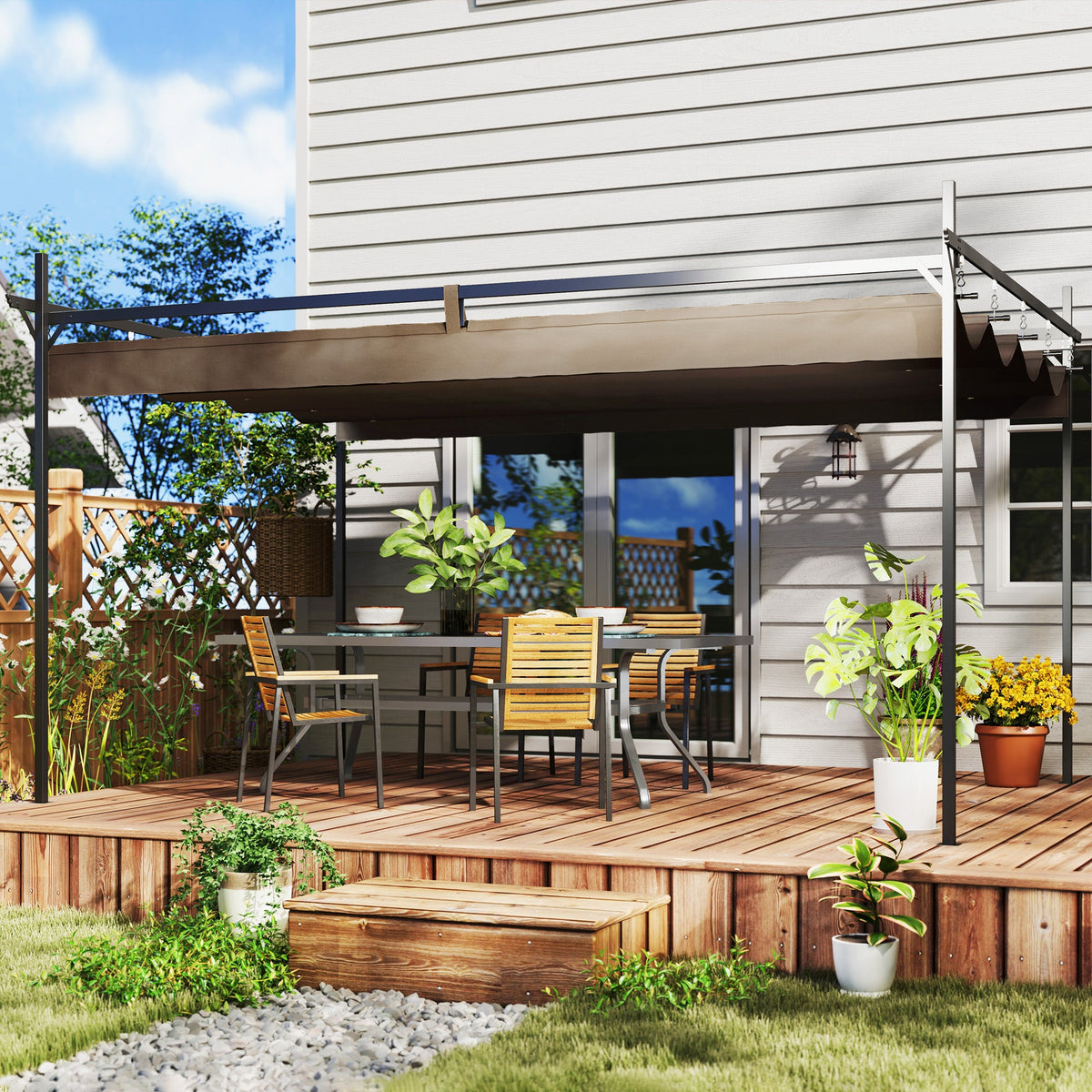 10' x 13' Retractable Pergola Canopy, Brown