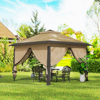 11' x 11' Pop Up Canopy with Double Roof and Mesh Sidewalls, Beige