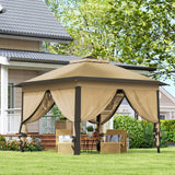 11' x 11' Pop Up Canopy with Double Roof and Mesh Sidewalls, Beige