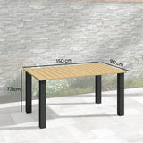 150 x 90 x 73 cm Garden Dining Table with Parasol Hole, Brown