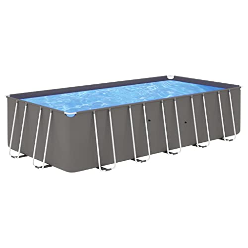 212.6in x 106.3in x 48in Steel Frame Above Ground Swimming Pool, Anthracite