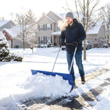37-Inch Extra Wide Aluminum Snow Pusher with Wheels and Adjustable Handle, Blue