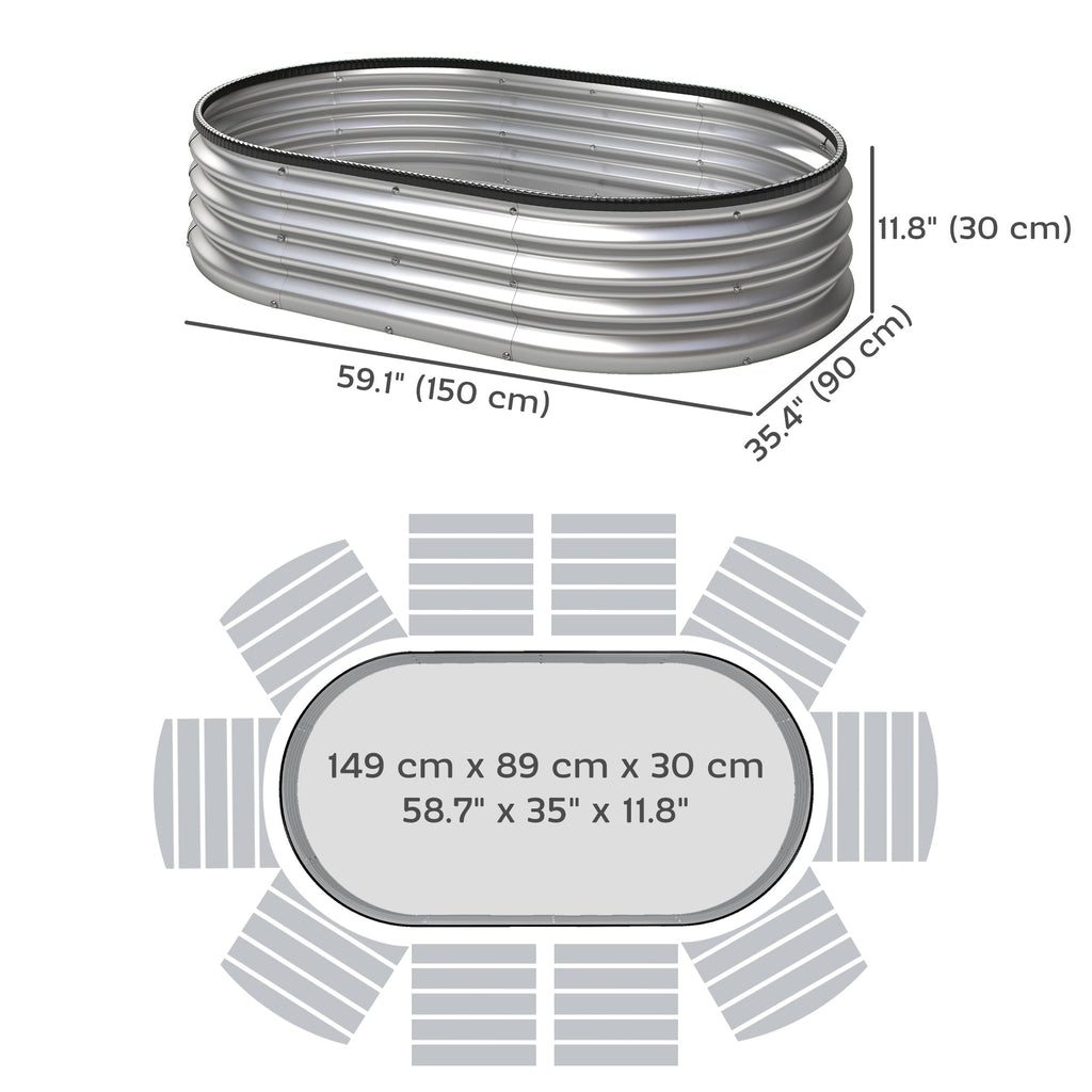 2pcs 5 x 3 x 1 ft Galvanized Raised Garden Beds, Silver