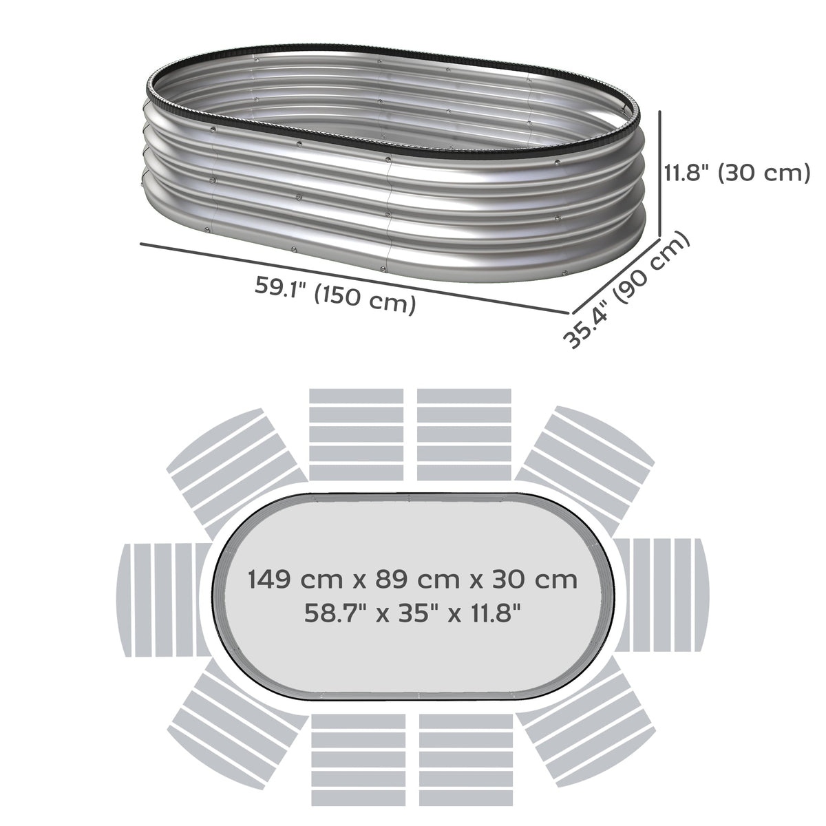 2pcs 5 x 3 x 1 ft Galvanized Raised Garden Beds, Silver