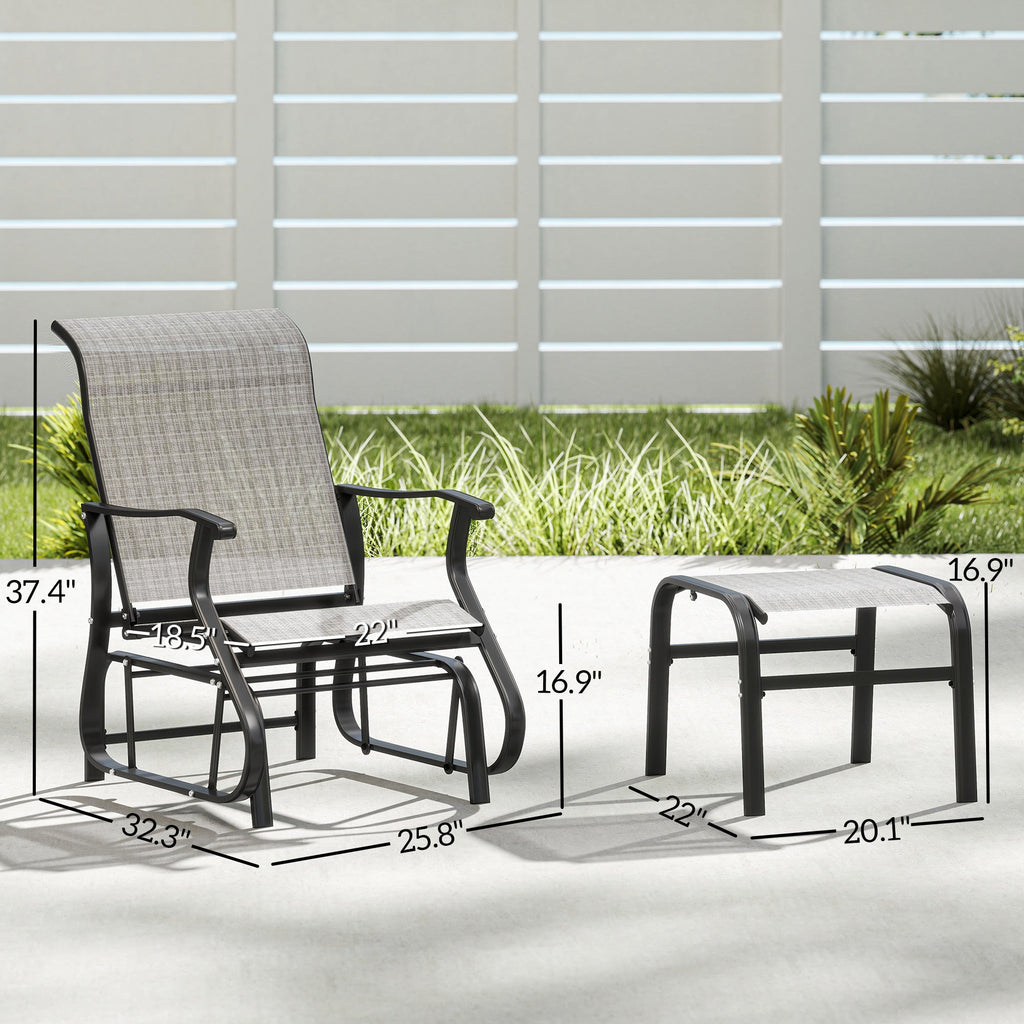 2-Piece Outdoor Glider Chair with Ottoman and All-Weather Breathable Mesh, Gray