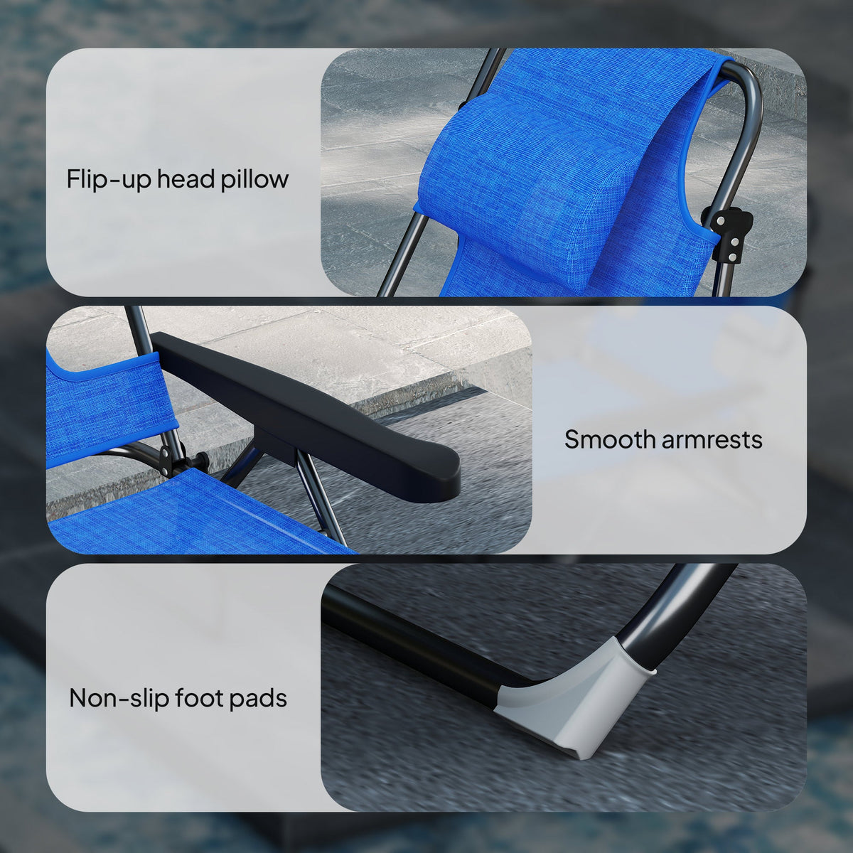 Folding Lounge Chair with Reading Hole and Headrest, Dark Blue