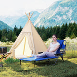 Folding Lounge Chair with Reading Hole and Headrest, Dark Blue